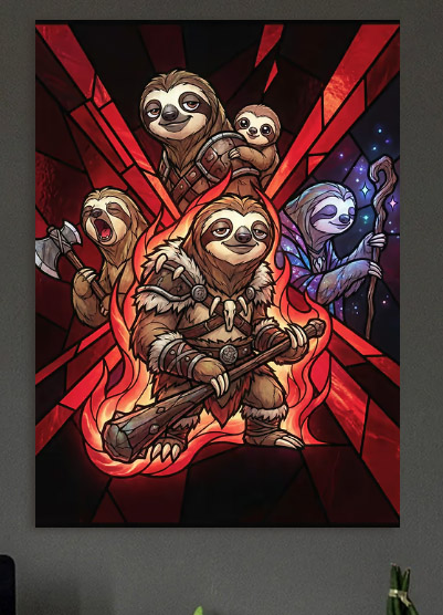 Fantasy Sloth Warrior — metal poster wall art by Lineer